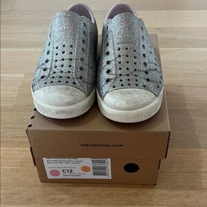 Native Kids Glitter Slip-On Sneakers - Silver